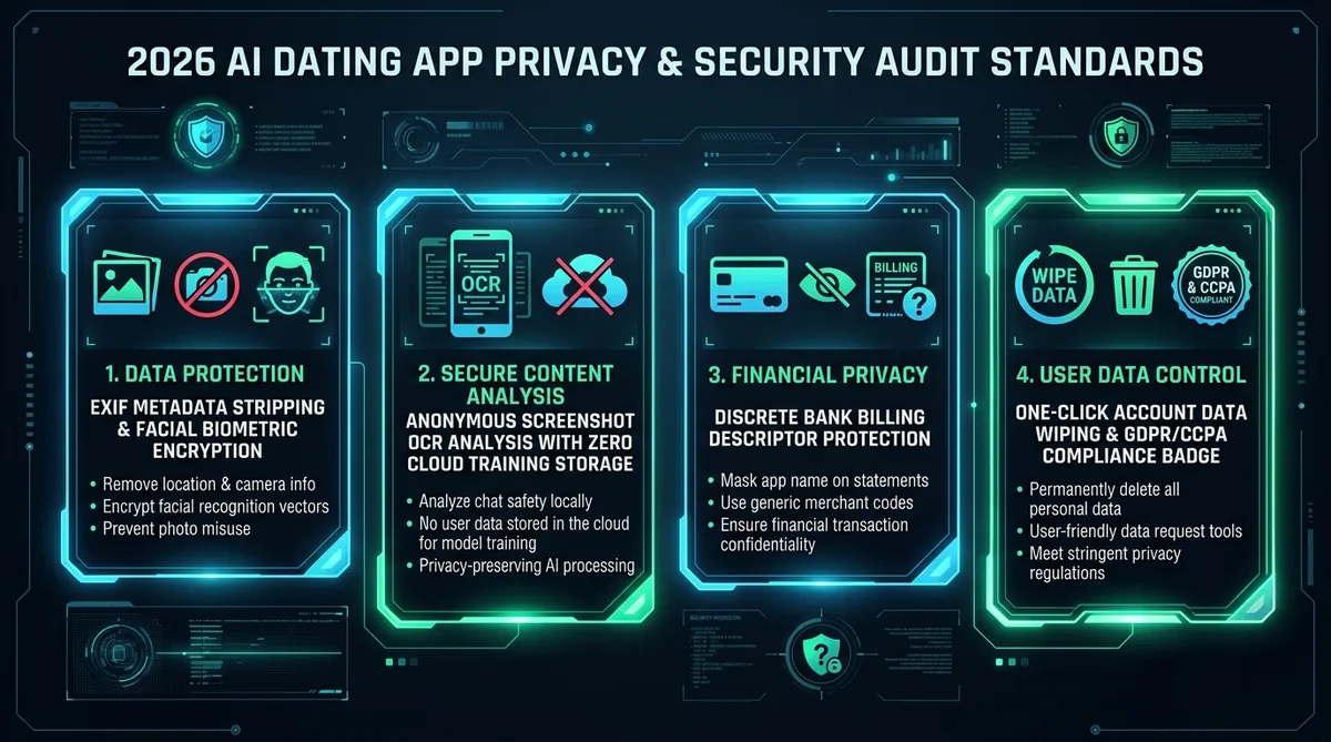 2026 AI dating app privacy and security audit standards: EXIF stripping, OCR safety, billing privacy, data wipe 2026 AI dating app privacy and security audit standards: EXIF stripping, OCR safety, billing privacy, data wipe