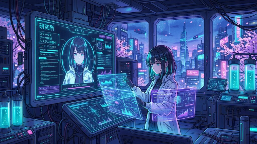 Joi AI interactive anime avatar telemetry and cybernetic research terminal